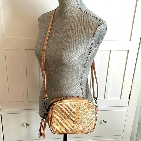 NWT BORSE IN PELLE Rose Gold Metallic Crossbody Bag with Tassel Made in Italy - Picture 7 of 13